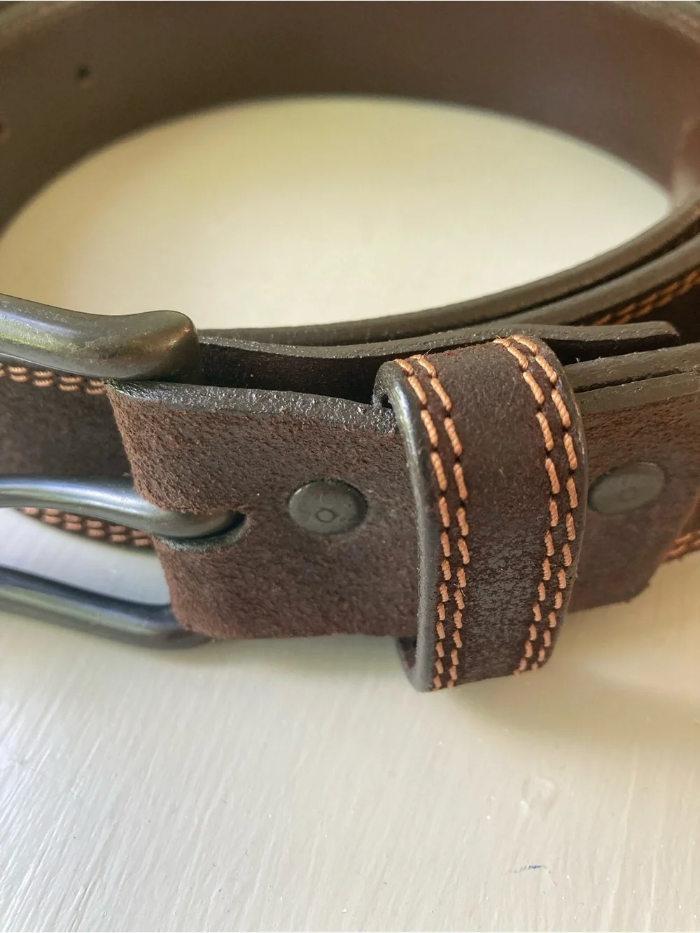Johnston & Murphy Men's 38 Dark Brown Suede Belt - Contrast Stitch USA